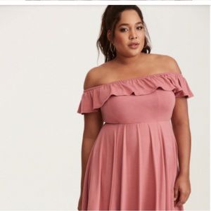 Torrid 4x Pink Off the Shoulder Dress Dusty Rose Mauve Pink